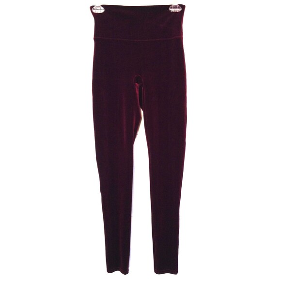 Spanx Leggings Wn M Burgundy Velvet Velour Slimming Pull On Stretch Athleisure - Picture 1 of 14